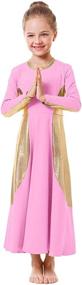 img 1 attached to OwlFay Girls Metallic Gold Color Block Liturgical 👗 Praise Dance Dress: Full-Length Ruffle Tunic Skirt for Worship