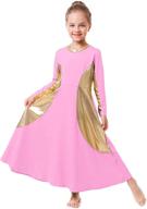 owlfay girls metallic gold color block liturgical 👗 praise dance dress: full-length ruffle tunic skirt for worship логотип