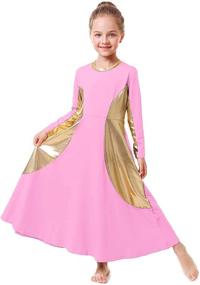 img 4 attached to OwlFay Girls Metallic Gold Color Block Liturgical 👗 Praise Dance Dress: Full-Length Ruffle Tunic Skirt for Worship