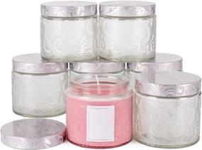 img 4 attached to 🕯️ 10 oz Embossed Glass Candle Container Set with Lid and Labels - Pack of 9
