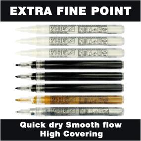img 2 attached to 🎨 Acrylic Paint Markers Set of 8 - Perfect for Rock Painting, Stone, Ceramic, Wine Glass, Wood, Fabric, Canvas, Metal, Scrapbooking - Extra-Fine Tip 0.7mm - Includes 3 White, 1 Gold, 1 Silver and 3 Black Paint Pens