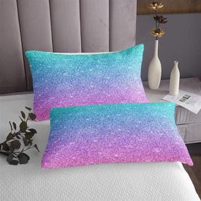 img 3 attached to 🧜 Feelyou Glitter Mermaid Fitted Sheet - Cute Girls Pink Teal Pastel Bed Sheet Set, Twin Size - Includes 1 Sheet & 1 Pillowcase (No Flat Sheet)