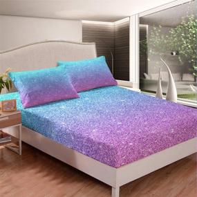 img 4 attached to 🧜 Feelyou Glitter Mermaid Fitted Sheet - Cute Girls Pink Teal Pastel Bed Sheet Set, Twin Size - Includes 1 Sheet & 1 Pillowcase (No Flat Sheet)