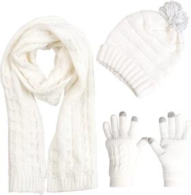 img 3 attached to 🧣 Winter Essentials for Women: Stylish Scarf Hat Gloves Set with Pom Beanie, Cable Knit Touch Screen Gloves, and Long Scarf - Ideal Cold Season Gift Set