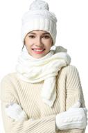 🧣 winter essentials for women: stylish scarf hat gloves set with pom beanie, cable knit touch screen gloves, and long scarf - ideal cold season gift set logo