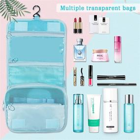 img 2 attached to 🧳 Hanging Toiletry Bag with 8 Storage Bags & Hook - Large Waterproof Organizer for Toiletries, Makeup, Brushes, and Full-sized Containers - Travel Cosmetic Bag for Women/Men (Blue)