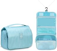 🧳 hanging toiletry bag with 8 storage bags & hook - large waterproof organizer for toiletries, makeup, brushes, and full-sized containers - travel cosmetic bag for women/men (blue) logo