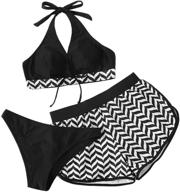 🌿 leaf print wrap halter top with shorts bikini set for women - sweatyrocks three piece swimsuit logo