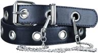 👩 punk rocker women's grommet leather belt with chains - adjustable buckles, black, medium - perfect for jeans, dresses, and jumpsuits logo