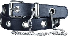 img 3 attached to 👩 Punk Rocker Women's Grommet Leather Belt with Chains - Adjustable Buckles, Black, Medium - Perfect for Jeans, Dresses, and Jumpsuits