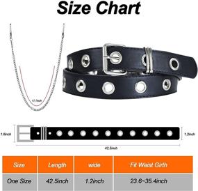 img 2 attached to 👩 Punk Rocker Women's Grommet Leather Belt with Chains - Adjustable Buckles, Black, Medium - Perfect for Jeans, Dresses, and Jumpsuits
