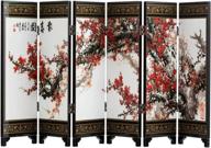 tj global mini 9.5 inch tall 6-panel traditional chinese cherry blossom art for home decoration - decorative lacquerware, oriental home decor, lacquer mini divider logo