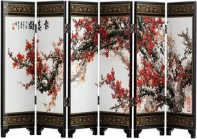 img 4 attached to TJ Global Mini 9.5 INCH Tall 6-Panel Traditional Chinese Cherry Blossom Art for Home Decoration - Decorative Lacquerware, Oriental Home Decor, Lacquer Mini Divider