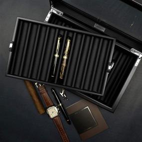 img 1 attached to 🖋️ Lifomenz Co Ebony Wood Pen Display Case: Elegant Fountain Pen Storage Box with Glass Window - Organize and Showcase 20 Pens in Tray