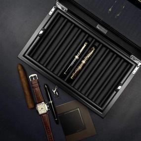 img 2 attached to 🖋️ Lifomenz Co Ebony Wood Pen Display Case: Elegant Fountain Pen Storage Box with Glass Window - Organize and Showcase 20 Pens in Tray