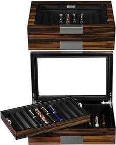 img 3 attached to 🖋️ Lifomenz Co Ebony Wood Pen Display Case: Elegant Fountain Pen Storage Box with Glass Window - Organize and Showcase 20 Pens in Tray