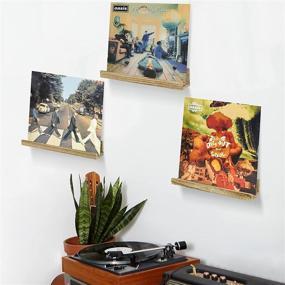 img 4 attached to 🎵 Vintage Vinyl Record Storage Wall Stand Set of 3 - Wooden Floating Shelves for Living Room Bedroom - Rustic Album Holder Display Shelf - Wall Mount Bookshelf for Nursery Picture Ledge