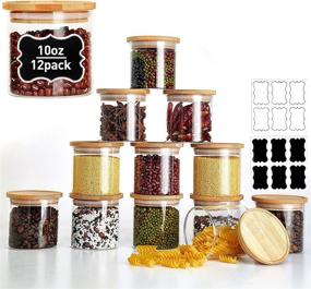 img 4 attached to 🍶 LIFESENCE Glass Jars with Lids - Set of 12, 10 oz Spice Jars with Airtight Bamboo Lids and Labels, Small Containers for Kitchen Storage of Sugar, Salt, Tea, Herbs, Coffee, and More