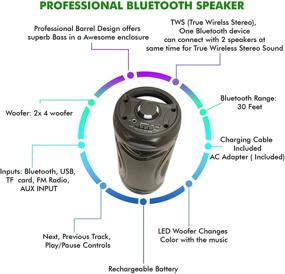 img 2 attached to 🔊 Технический профессиональный портативный аккумуляторный Bluetooth-колонка мощностью 500 Вт с светодиодной подсветкой изменяющегося цвета: погружающий звук и яркое освещение, 2 x 4 Вуфер, 6-часовое время работы, USB, SD-вход и пылезащитный корпус