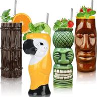 cocktail drinkware set with tiki mugs logo