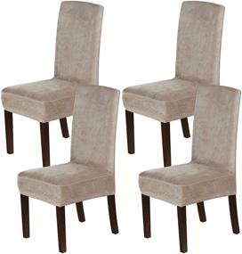 img 4 attached to 🪑 H.VERSAILTEX Stretch Velvet Dining Chair Covers Set of 4 - Soft Thick Solid Velvet Fabric, Washable, Taupe - Parson Chair Slipcovers for Dining Room - Chair Protectors Covers Dining