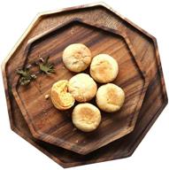 🍽️ versatile set of 2 acacia wooden octagon square trays: perfect for serving bread, fruit salad, vegetable platters, and more! logo