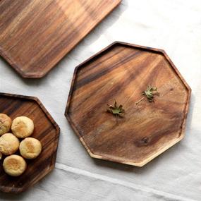 img 1 attached to 🍽️ Versatile Set of 2 Acacia Wooden Octagon Square Trays: Perfect for Serving Bread, Fruit Salad, Vegetable Platters, and More!