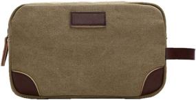 img 3 attached to 🎒 IBLUE Leather and Canvas Toiletry Bag Dopp Kit - Travel Bathroom Shaving Organizer for Men & Women, B03 (KHAKI)