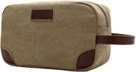 🎒 iblue leather and canvas toiletry bag dopp kit - travel bathroom shaving organizer for men & women, b03 (khaki) logo