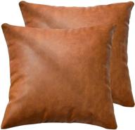 🛋️ kky faux leather farmhouse throw pillow cover 20x20 inch - modern country style decorative pillow cover for bedroom, living room, sofa - brown accent pillows - full leather 2pc, 20x20 inch logo