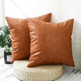 img 2 attached to 🛋️ KKY Faux Leather Farmhouse Throw Pillow Cover 20x20 inch - Modern Country Style Decorative Pillow Cover for Bedroom, Living Room, Sofa - Brown Accent Pillows - Full Leather 2PC, 20x20 inch