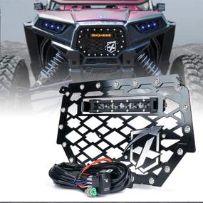 img 4 attached to Xprite Black Steel Mesh Grille Grill with 8-Inch Amber LED Backlight Lightbar for Polaris RZR 900 S & 1000 XP 2014-2018 (Includes Rocker Switch)
