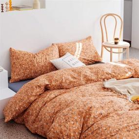 img 4 attached to 🌸 Chic Floral Blossom Bedding Set: Queen Orange Pumpkin Duvet Cover with Pillowcases - Cotton Comforter Cover featuring Zipper Ties