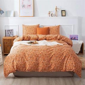 img 3 attached to 🌸 Chic Floral Blossom Bedding Set: Queen Orange Pumpkin Duvet Cover with Pillowcases - Cotton Comforter Cover featuring Zipper Ties