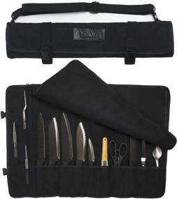 img 4 attached to 🔪 Asaya Chef Knife Roll Bag - 10 Knife Slots and Large Zipper Pocket - Durable Canvas Knife Case with Adjustable Shoulder Strap - Knives not Included