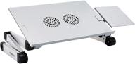 enhance your laptop experience with the versatile amazon basics portable adjustable aluminum laptop stand with cpu fans, silver logo