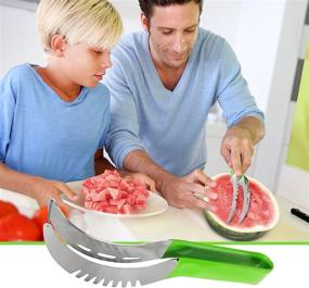 img 2 attached to 🍉 Stainless Steel Watermelon Slicer - Large Round Cutter with Comfortable Plastic Handle Knife for Cantaloupe, Pineapple, Honeydew, Veggie, Melon Baller, Zucchini - Fresh Chopper Kitchen Gadget