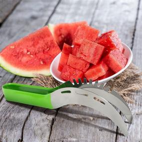 img 1 attached to 🍉 Stainless Steel Watermelon Slicer - Large Round Cutter with Comfortable Plastic Handle Knife for Cantaloupe, Pineapple, Honeydew, Veggie, Melon Baller, Zucchini - Fresh Chopper Kitchen Gadget