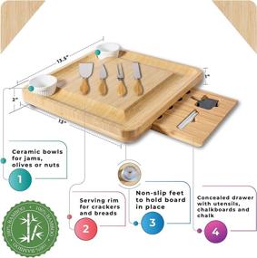 img 1 attached to 🧀 Large Square Cheese Board and Knife Set - Charcuterie Serving Platter - Cheese Plater (Bamboo Wood), 13.5" x 13", with Cutlery Drawer in Elegant Packaging