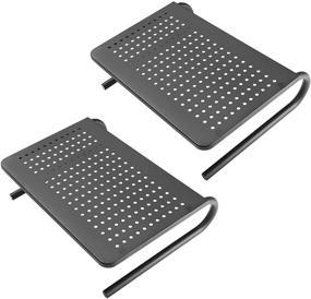 img 4 attached to 🖥️ HUANUO Monitor Stand Riser (2 Pack) - Vented Metal Design, 14.5" Platform, 4" Height, for Computer, Laptop, Desk, Printer - Black
