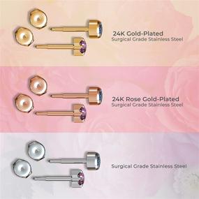 img 1 attached to 💎 Nina Medikal Gold Plated Stud Earrings - Hypoallergenic Stainless Steel Jewelry Set with Crystal Accents - Ear Piercing Kit Compatible - 12 Pairs