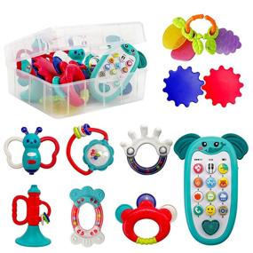 img 4 attached to 📱 WISHTIME Baby Rattles Teethers with Phone Toy Set, 10PCS Infant Grab Spin Rattle Shaker with Storage Box, Baby Toys 6-12 Months, Teething Toys for Toddlers Boys Girls