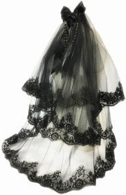 img 1 attached to 🖤 Gothic Black Wedding Lace Veil with Two Layers - Bridal Veil Accessories for Halloween Party Dress, Including Comb