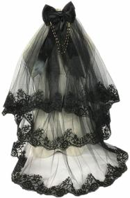 img 2 attached to 🖤 Gothic Black Wedding Lace Veil with Two Layers - Bridal Veil Accessories for Halloween Party Dress, Including Comb