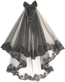 img 4 attached to 🖤 Gothic Black Wedding Lace Veil with Two Layers - Bridal Veil Accessories for Halloween Party Dress, Including Comb