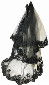 img 3 attached to 🖤 Gothic Black Wedding Lace Veil with Two Layers - Bridal Veil Accessories for Halloween Party Dress, Including Comb