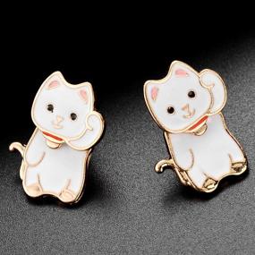 img 3 attached to Luck on both sides with Lux 🍀 Accessories Maneki-neko Lucky Cat Front to Back Stud Earrings