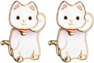 luck on both sides with lux 🍀 accessories maneki-neko lucky cat front to back stud earrings logo