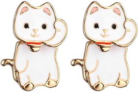 img 4 attached to Luck on both sides with Lux 🍀 Accessories Maneki-neko Lucky Cat Front to Back Stud Earrings