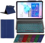 📱 samsung galaxy tab s6 2019 case: ultra slim pu leather keyboard backlight cover in navy blue logo